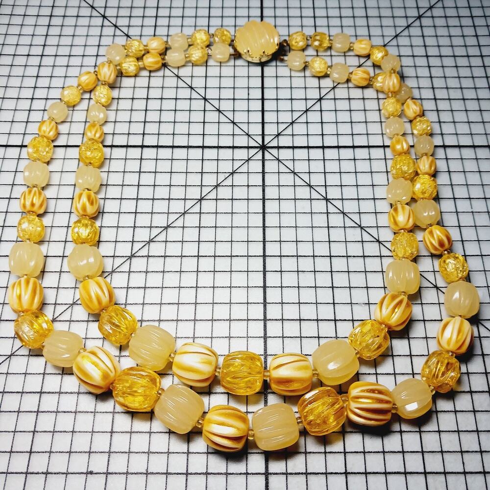 Necklace VTG West Germany Double Strand Yellow Lucite Bead Mod Retro Mid Century